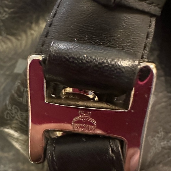 MCM Visetos Black Leather Bucket Bag, Adjustable Crossbody Strap - Picture 6 of 15